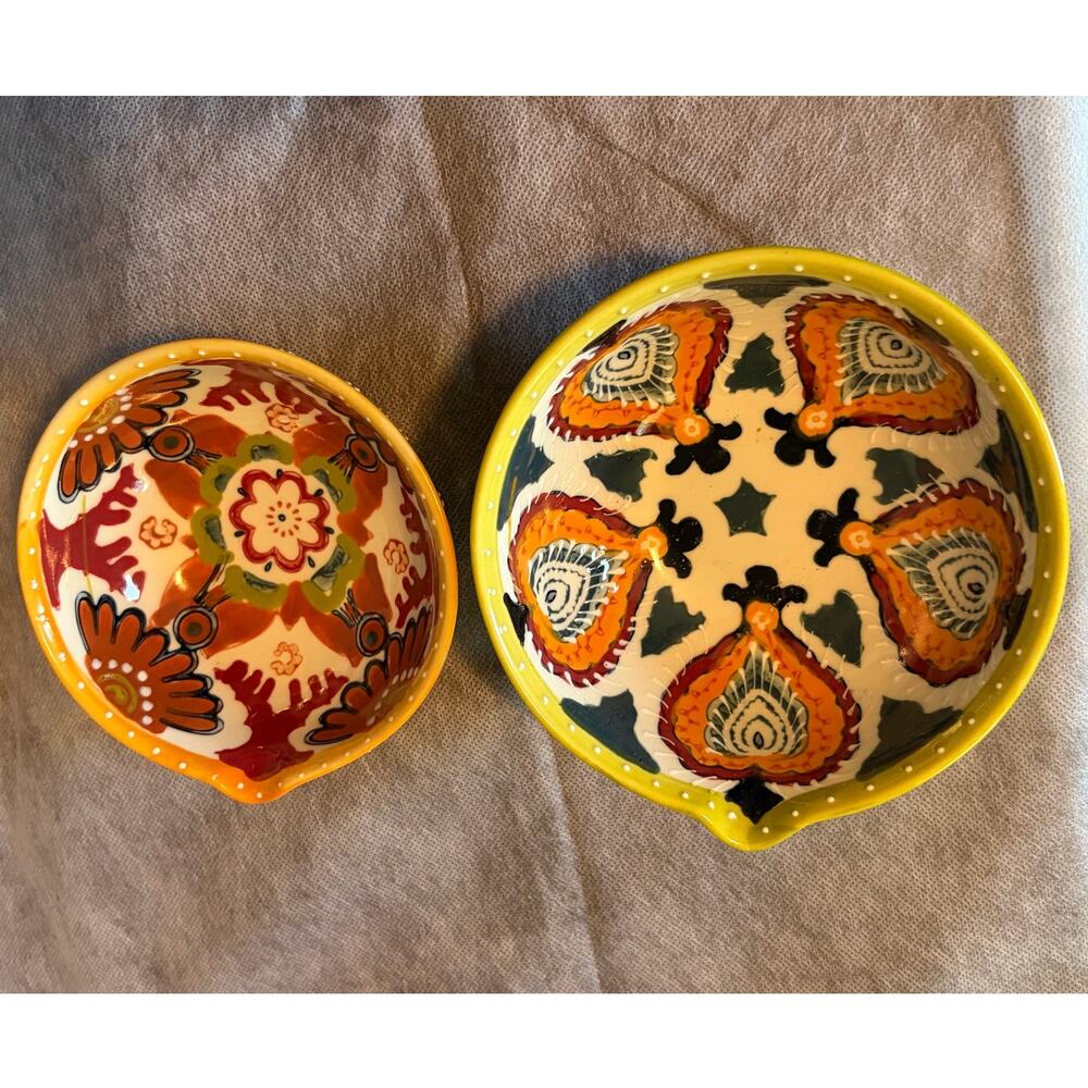 Anthropologie Dutch Wax Ceramic Measuring Cups 1 Cup, 1/2 Cup, Set of Two(2)